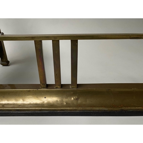 108 - CLUB FENDER, early 20th century with buttoned leather seat pads and shaped brass balustrade, 136cm W... 