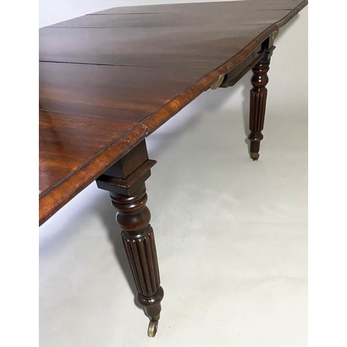 114 - DINING EXTENDING TABLE, early 19th English Gillows style, figured mahogany, drop flap with two addit... 