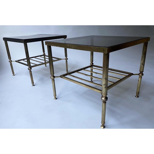118 - LAMP TABLES, a pair Regency style square glazed with reeded supports, 46cm x 46cm x 40cm H. (2)