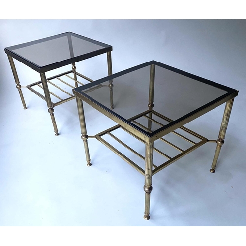 118 - LAMP TABLES, a pair Regency style square glazed with reeded supports, 46cm x 46cm x 40cm H. (2)