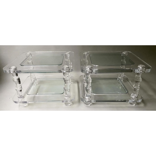 133 - LOW TABLES, a pair, square glass within squared lucite frame, 60cm x 60cm x 40cm H. (2)