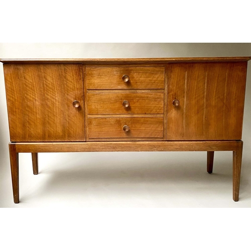 137 - GORDON RUSSELL SIDEBOARD, mid 20th century walnut with four drawers flanked by cupboards labelled 'G... 