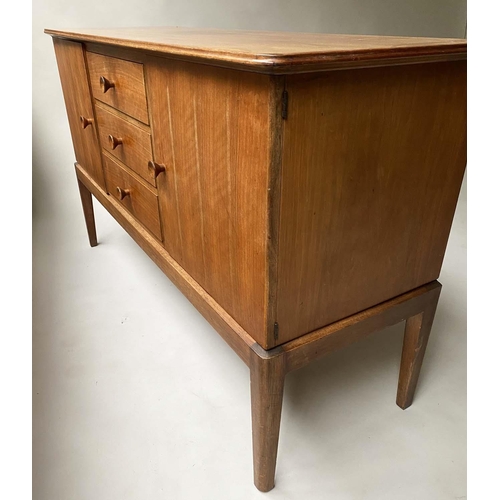 137 - GORDON RUSSELL SIDEBOARD, mid 20th century walnut with four drawers flanked by cupboards labelled 'G... 