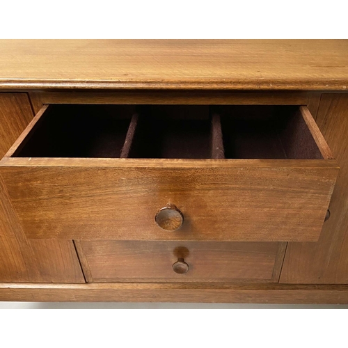 137 - GORDON RUSSELL SIDEBOARD, mid 20th century walnut with four drawers flanked by cupboards labelled 'G... 