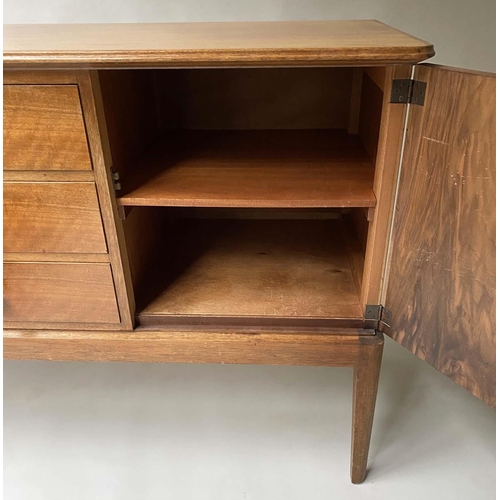 137 - GORDON RUSSELL SIDEBOARD, mid 20th century walnut with four drawers flanked by cupboards labelled 'G... 