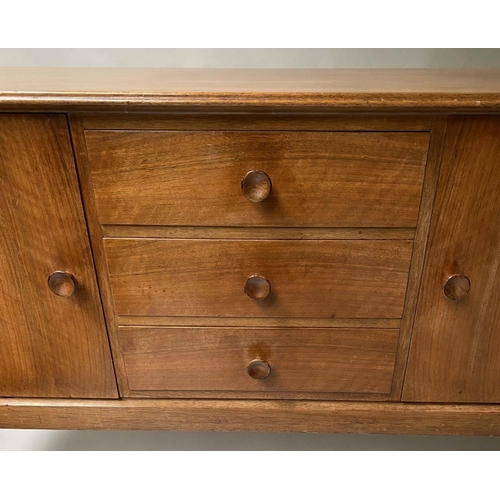 137 - GORDON RUSSELL SIDEBOARD, mid 20th century walnut with four drawers flanked by cupboards labelled 'G... 