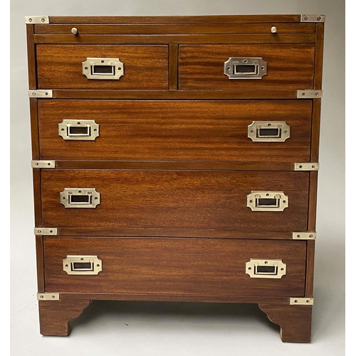 141 - CAMPAIGN STYLE CHEST, mahogany and brass bound with brushing slide and five drawers, 61cm x 31cm x 7... 