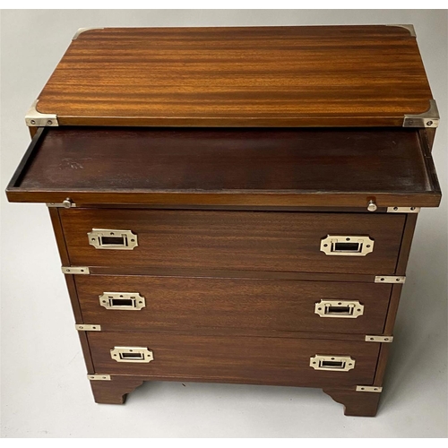 141 - CAMPAIGN STYLE CHEST, mahogany and brass bound with brushing slide and five drawers, 61cm x 31cm x 7... 