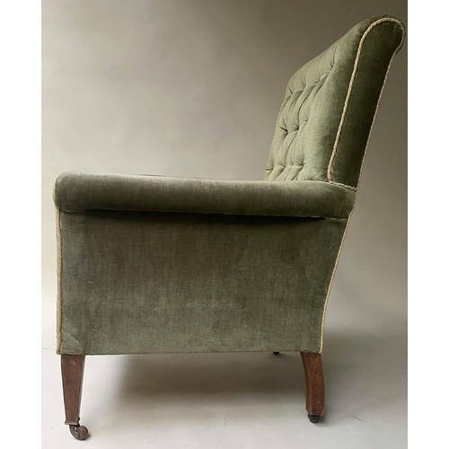 142 - ARMCHAIR, early 20th century Edwardian buttoned green velvet and cord upholstered, 70cm W.