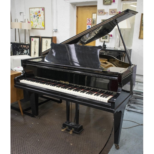 156 - CHALLEN BABY GRAND PIANO, 97cm H x 140cm W x 132cm D, mid 20th century, black lacquer.