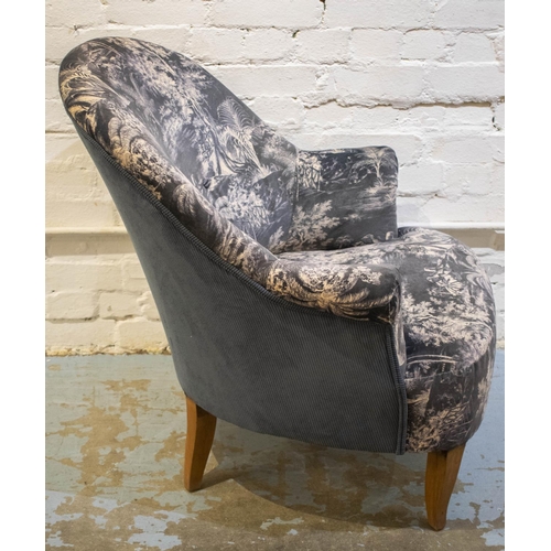 160 - BERGERES, 81cm H x 75cm W, a pair, early 20th century French, newly upholstered in grey landscape, p... 