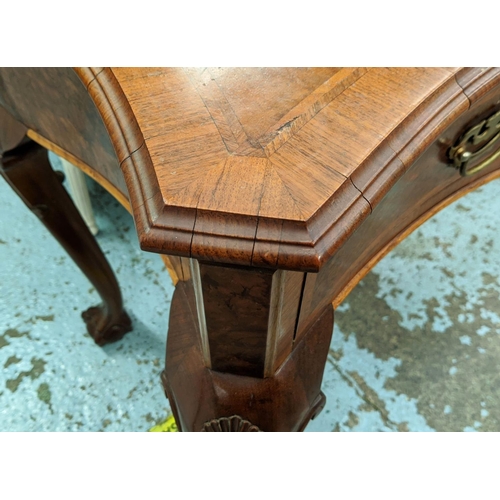 167 - SERPENTINE SERVING TABLE, Georgian style, burr walnut with three drawers on cabriole legs, 79cm H x ... 