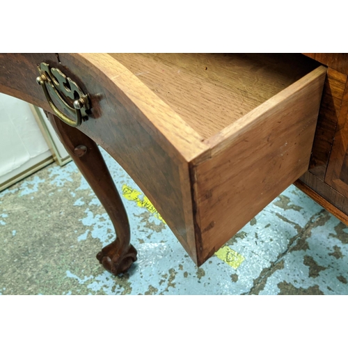 167 - SERPENTINE SERVING TABLE, Georgian style, burr walnut with three drawers on cabriole legs, 79cm H x ... 