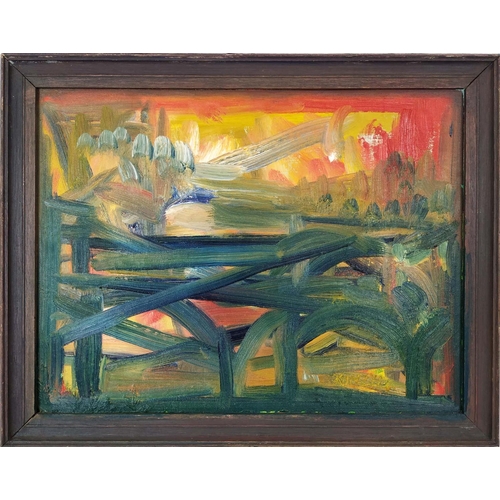 42 - JEAN PIERRE KUNZLER (Swiss, b.1967) 'Abstract', oil on canvas, signed, 37cm x 46cm, framed.