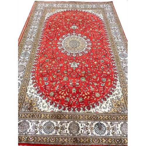 6 - FINE PURE SILK TEHRAN DESIGN RUG, 240cm x 155cm.