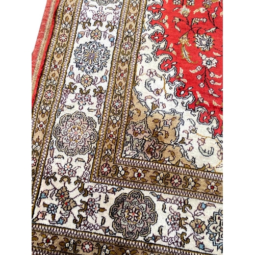 6 - FINE PURE SILK TEHRAN DESIGN RUG, 240cm x 155cm.