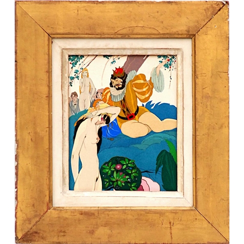 69 - UMBERTO BRUNELLESCHI, pochoir, 1930, suite: Les Aventures Du Roi Pausole, 15cm x 12cm, in a reclined... 