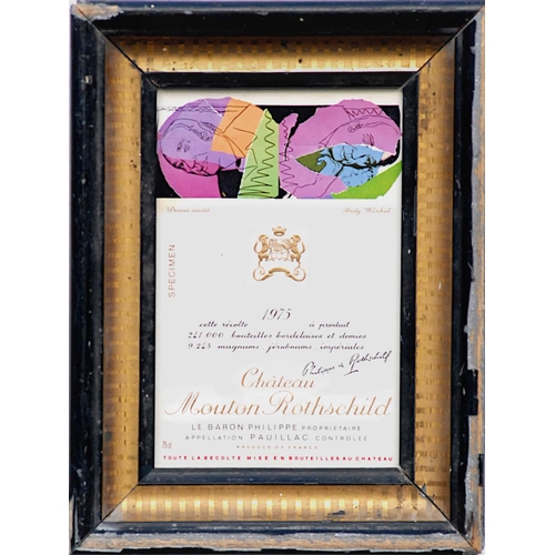 71 - ANDY WARHOL 'Château Mouton Rothschild Wine label', 14.5cm x 10cm, in a vintage French frame.