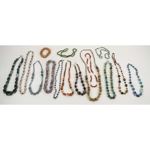 94 - A COLLECTION OF ASSORTED SEMI-PRECIOUS BEAD N NECKLACES, including carnelion, amethyst, agate, rose ... 