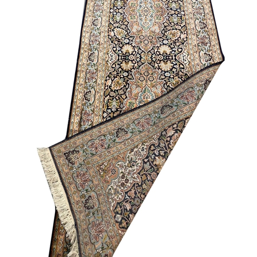 25 - FINE PURE SILK TEHRAN DESIGN RUNNER, 280cm x 78cm.