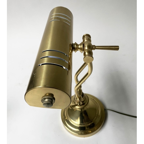 152 - BANKERS LAMPS, a pair, 20th century brass adjustable, 40cm H. (2)