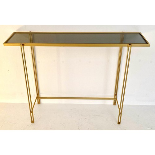 568 - CONSOLE TABLE, 73cm x 102cmx 29cm, 1960's French style, gilt metal, smoked glass top.