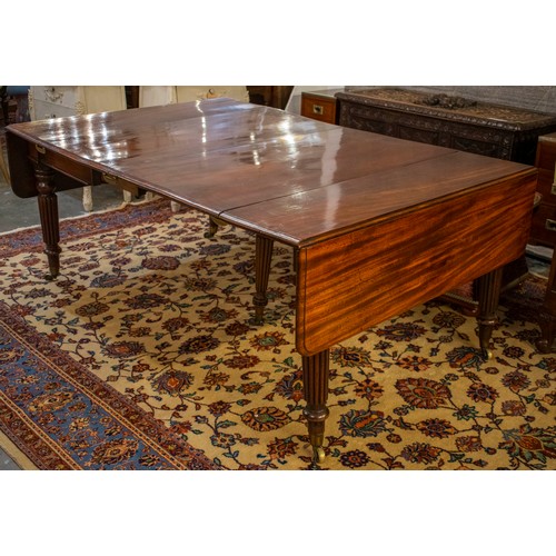 114 - DINING EXTENDING TABLE, early 19th English Gillows style, figured mahogany, drop flap with two addit... 