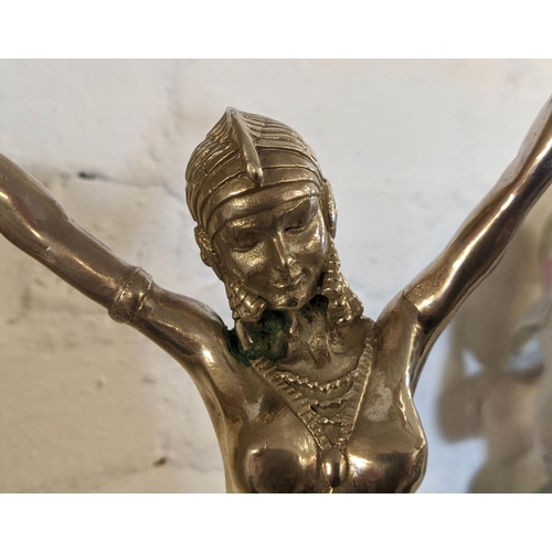 100 - EGYPTIAN DANCER, art deco style, in the manner of Demetre Chiparus, silver plated on red variegated ... 