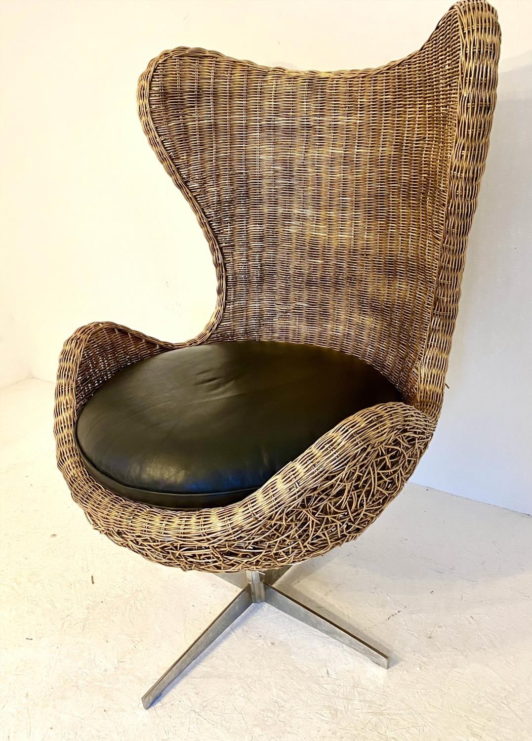 ARNE JACOBSEN INSPIRED RATTAN EGG STYLE CHAIR 121cm x 83cm x 80cm