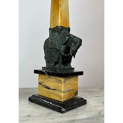 26 - OBELISKS, a pair, marble with bronze elephant detail, 50cm H. (2)