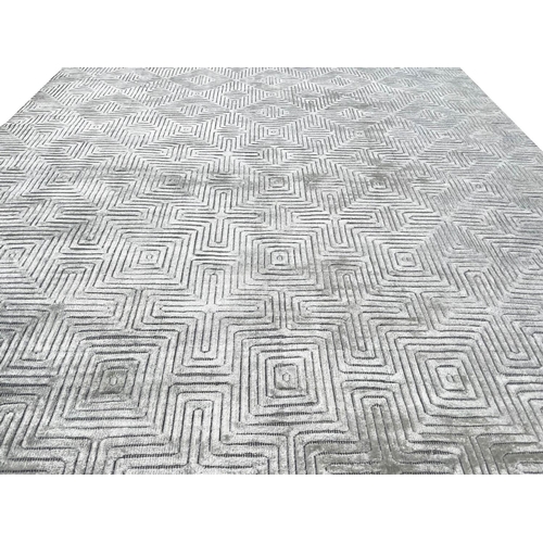 120 - CONTEMPORARY SILK CARPET, 300cm x 200cm, geometric silver field.