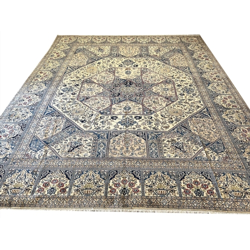 123 - VERY FINE PART SILK ISPHAHAN GONBAD DESIGN CARPET, 400cm x 328cm.