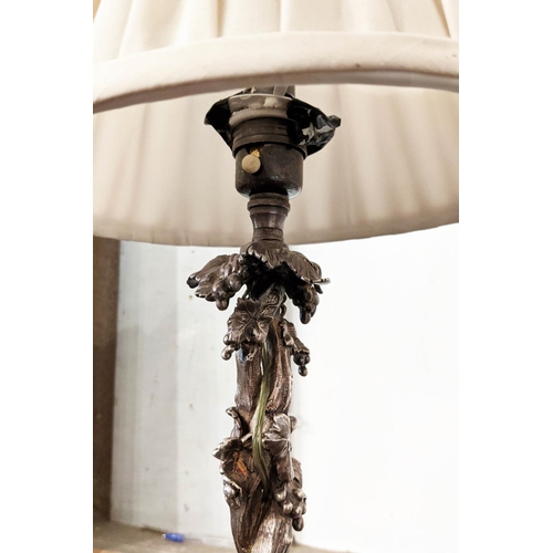 185 - TABLE LAMP, 50cm, silver plate, vine detail on a triform base.