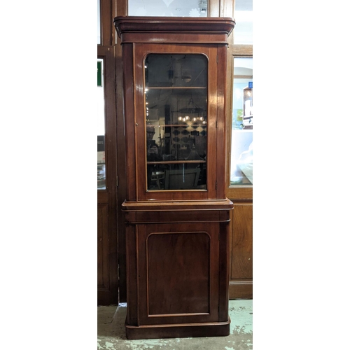 186 - GLAZED BOOKCASE, 76cm x 216cm H x 38cm, Victorian mahogany in two sections with fixed shelves.