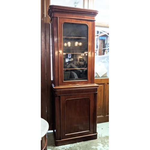 186 - GLAZED BOOKCASE, 76cm x 216cm H x 38cm, Victorian mahogany in two sections with fixed shelves.