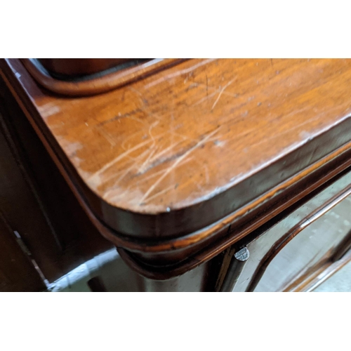 186 - GLAZED BOOKCASE, 76cm x 216cm H x 38cm, Victorian mahogany in two sections with fixed shelves.