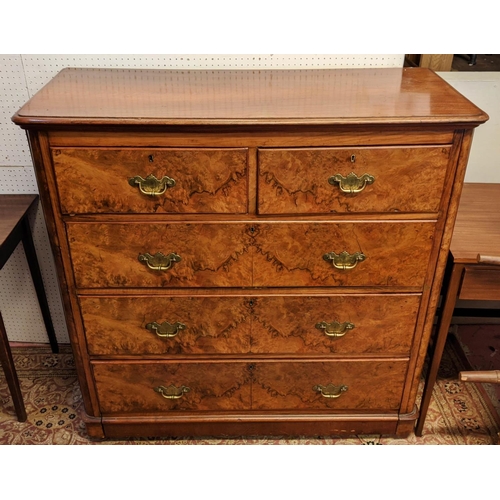 187 - CHEST, 50cm x 118cm H x 117cm, Victorian walnut and burr walnut with two short over three long drawe... 