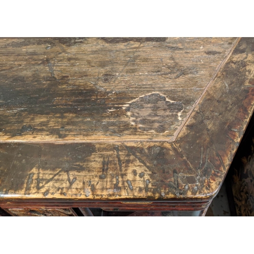 182 - CHINESE CONSOLE TABLE, 105cm W x 84cm H x 46cm D 19th century lacquered elm with a canted top on tur... 