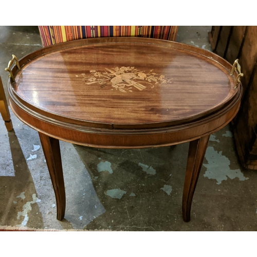 172 - TRAY ON STAND, 69cm x 48cm x 55cm H, George III mahogany, marquetry and satinwood banded with brass ... 