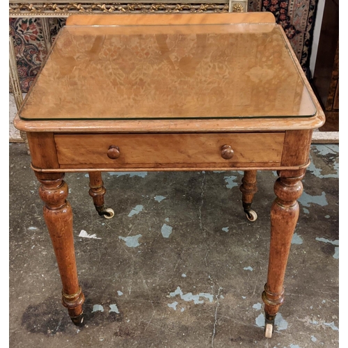 171 - HEAL & SON WRITING TABLE, 70cm W x 60cm D x 80cm H, Victorian satinbirch with frieze drawer, stamped... 