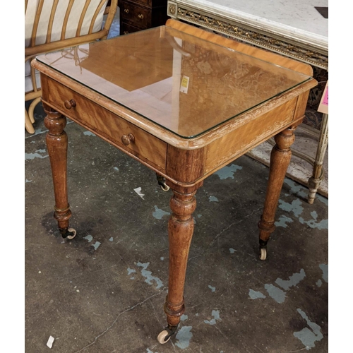 171 - HEAL & SON WRITING TABLE, 70cm W x 60cm D x 80cm H, Victorian satinbirch with frieze drawer, stamped... 