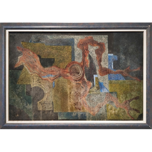 38 - J. RABSTEIN 'Abstract', oil on canvas, inscribed verso, 51cm x 76cm, framed.