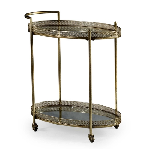 581 - DRINKS TROLLEY, 87cm H x 78cm W x 47cm D, contemporary, gilt metal with inset mirrored tops