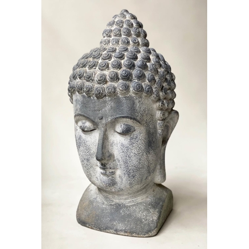 601 - BUDDHA HEADS, a pair, 72cm H, faux carved stone. (2)