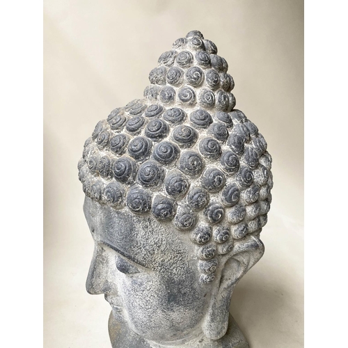 601 - BUDDHA HEADS, a pair, 72cm H, faux carved stone. (2)