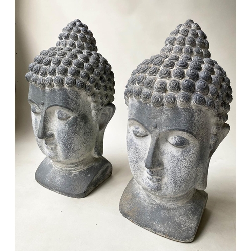 601 - BUDDHA HEADS, a pair, 72cm H, faux carved stone. (2)