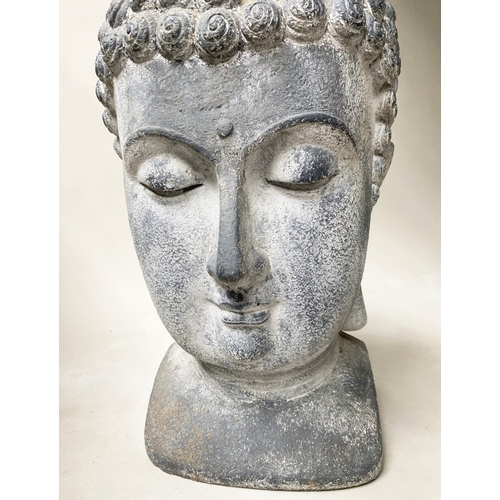 601 - BUDDHA HEADS, a pair, 72cm H, faux carved stone. (2)