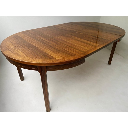 602 - EXTENDING DINING TABLE, 1970s exotic teak, rounded with two additional leaves, 73cm H x 115cm W x 19... 