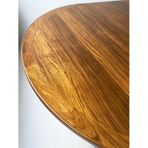 602 - EXTENDING DINING TABLE, 1970s exotic teak, rounded with two additional leaves, 73cm H x 115cm W x 19... 