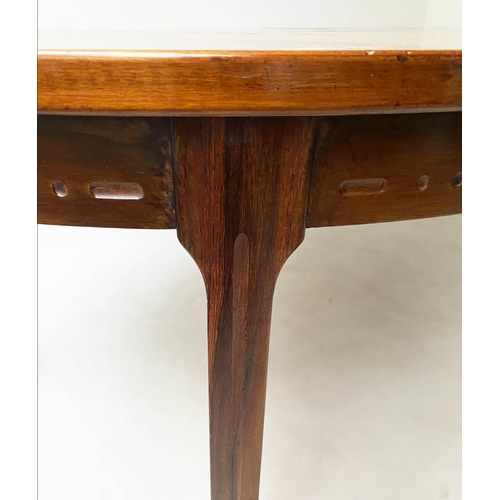 602 - EXTENDING DINING TABLE, 1970s exotic teak, rounded with two additional leaves, 73cm H x 115cm W x 19... 